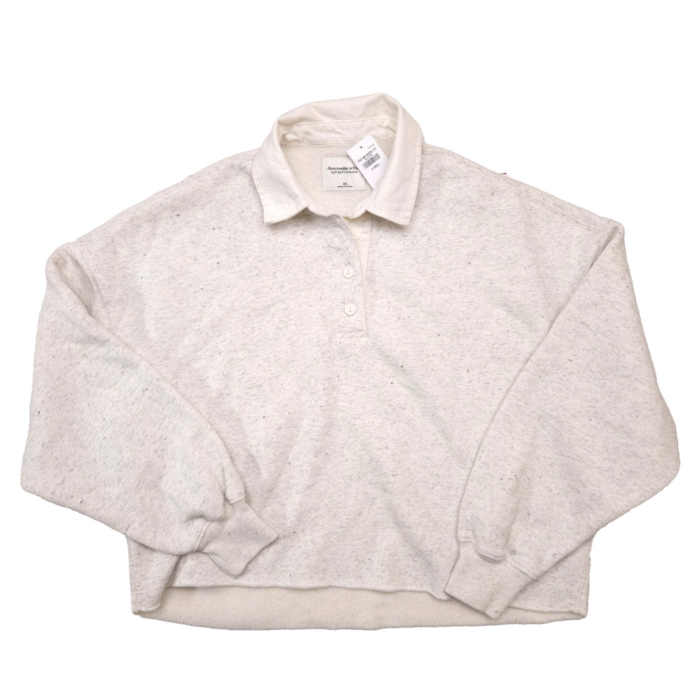 NEW Abercrombie Fitch Women's XS Creme Cropped Henley Sweatshirt Soft A&E